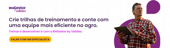 homem de camisa de manga longa xadrez, segurando um tablet com um texto ao lado e elementos roxos ao fundo