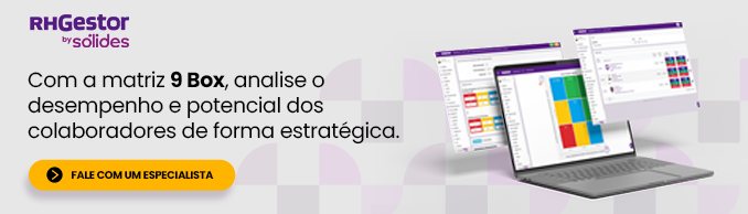 notebook aberto com imagens da matriz 9box na plataforma da RH Gestor by Sólides no fundo branc